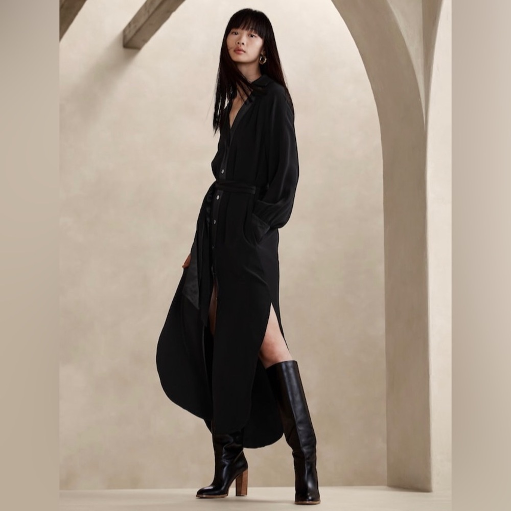 Banana Republic Black Felisa Midi Shirtdress - Size SMALL 🌅6️⃣